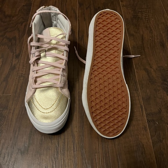 Vans Metallic Toe Sk8-Hi Zip Heavenly Pink & Gold Girls Shoes - Pink - 7 - Picture 3 of 7